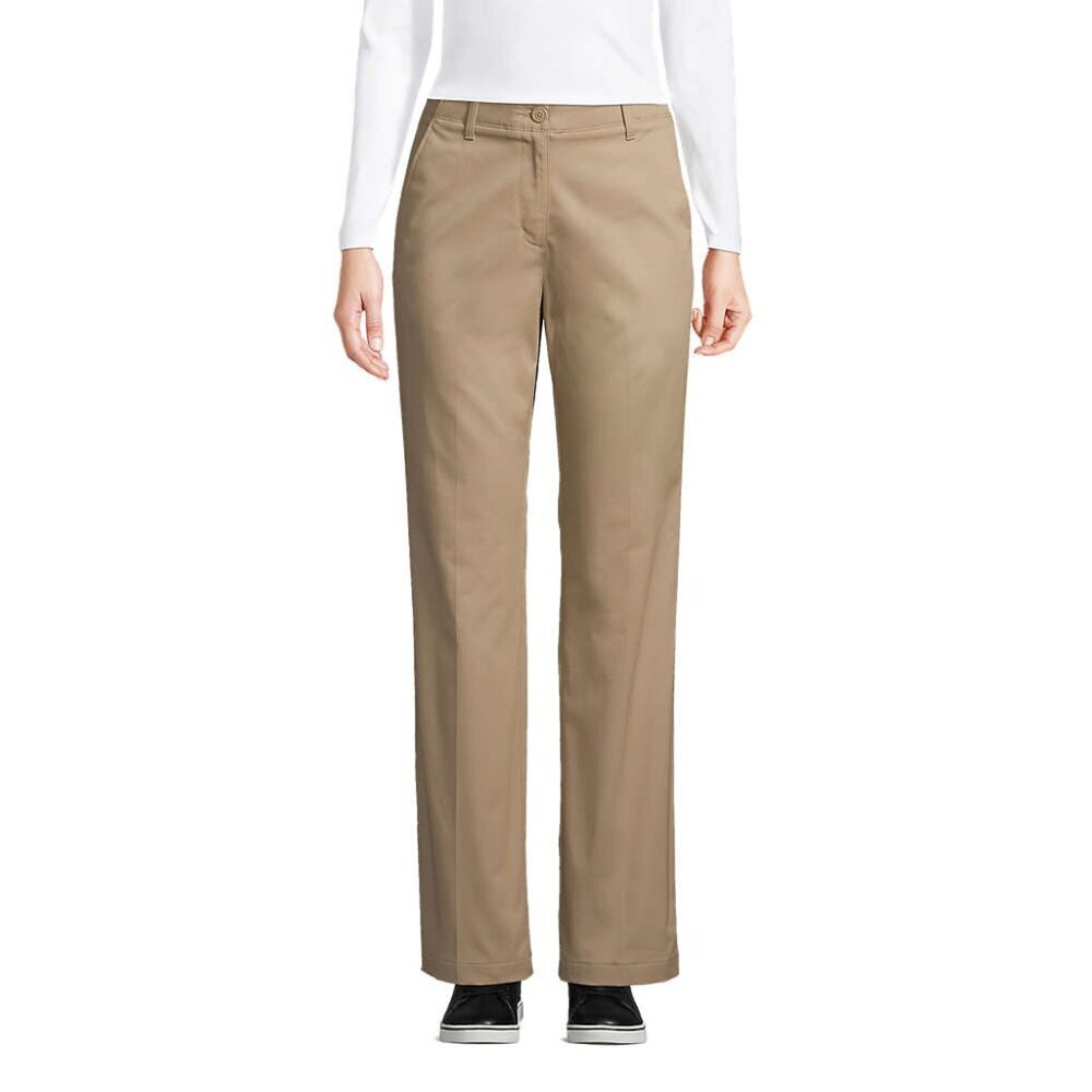 Lands End Straight Leg Chino Pants Classic Flat Front Minimalist Tan size 16